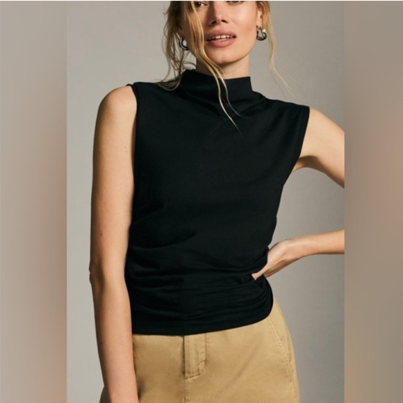 Anthropologist Maeve Mock-Neck Shell Top in Black 💕 - Picture 2 of 5